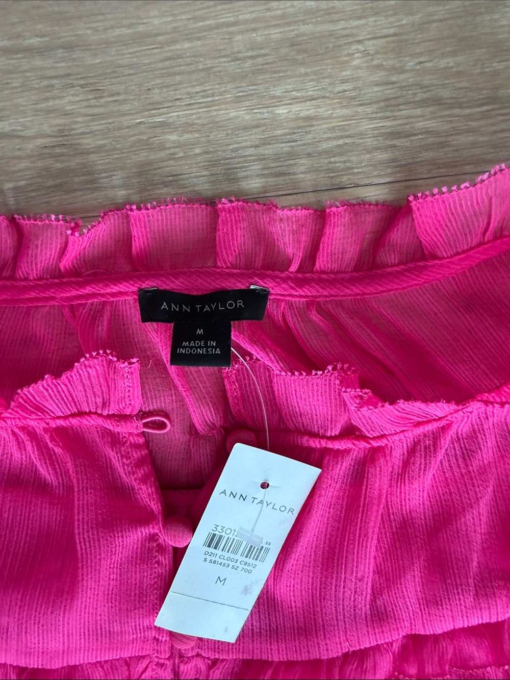 Ann Taylor Hot Pink Ruffle-Neck Button Front Blouse - Picture 2 of 4